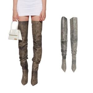 AMINA MUADDI OLIVIA GLASS AND NAPPA BOOT CEMENT GRAY SIZE 41